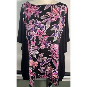 Bob Markie Wearable Art Top Blouse Butterfly Sleeves  Black Pink‎ Floral Large
